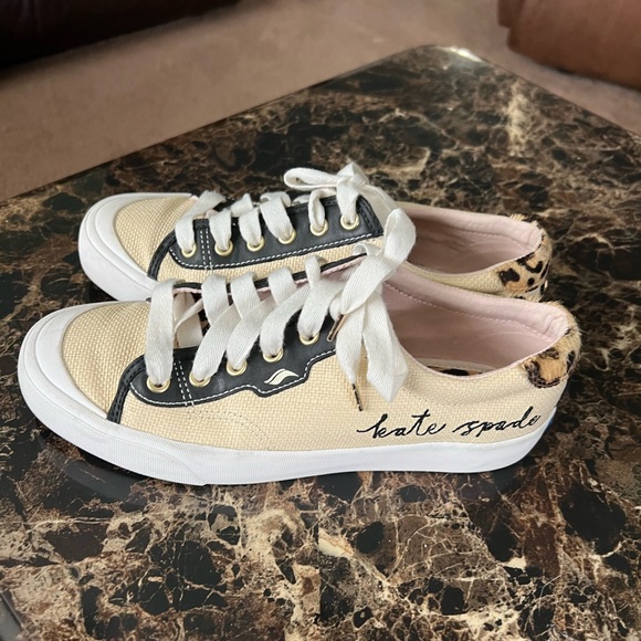 Kate Spade × Keds Crew Kick Raffia Leopard Print Calf Hair Accent Sneaker - Picture 2 of 6